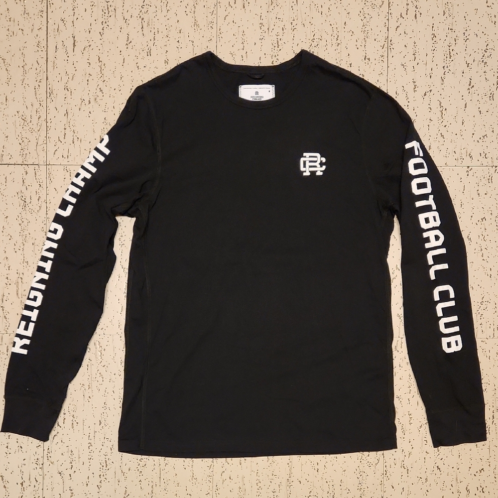 Reigning Champ Football Club Spellout Big Logo Long Sleeve T Shirt Black & White